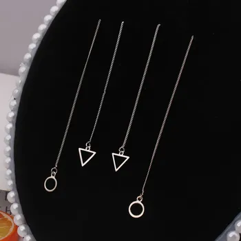 

2020 New Fashion Triangle Chain Tassel Long Drop Earrings For Women Round Ear line Wedding Jewelry Temperament Simple Girl Gift