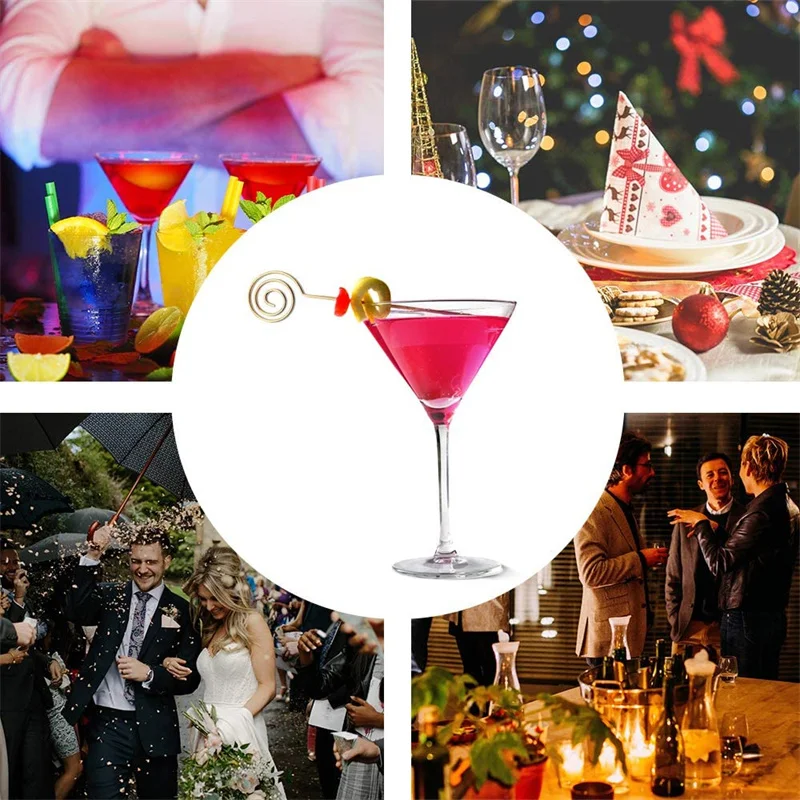 5 Inch Stainless Steel Cocktail Picks Decorative Toothpick Reusable Martini Fruit Picks Garnish For Drinks