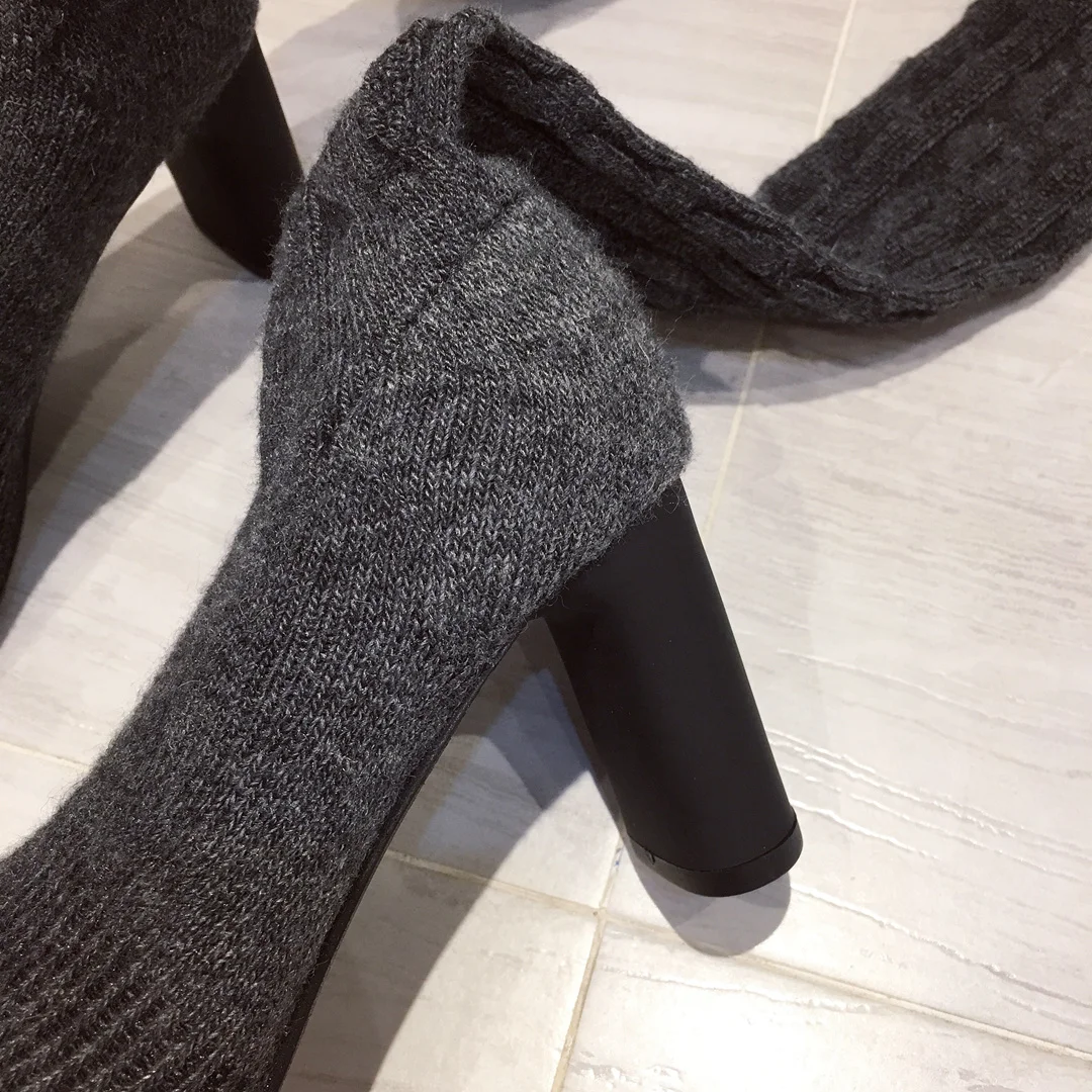 NIUFUNI/ г. Осенние вязаные носки выше колена женские пикантные высокие сапоги до бедра с острым носком женские эластичные узкие сапоги