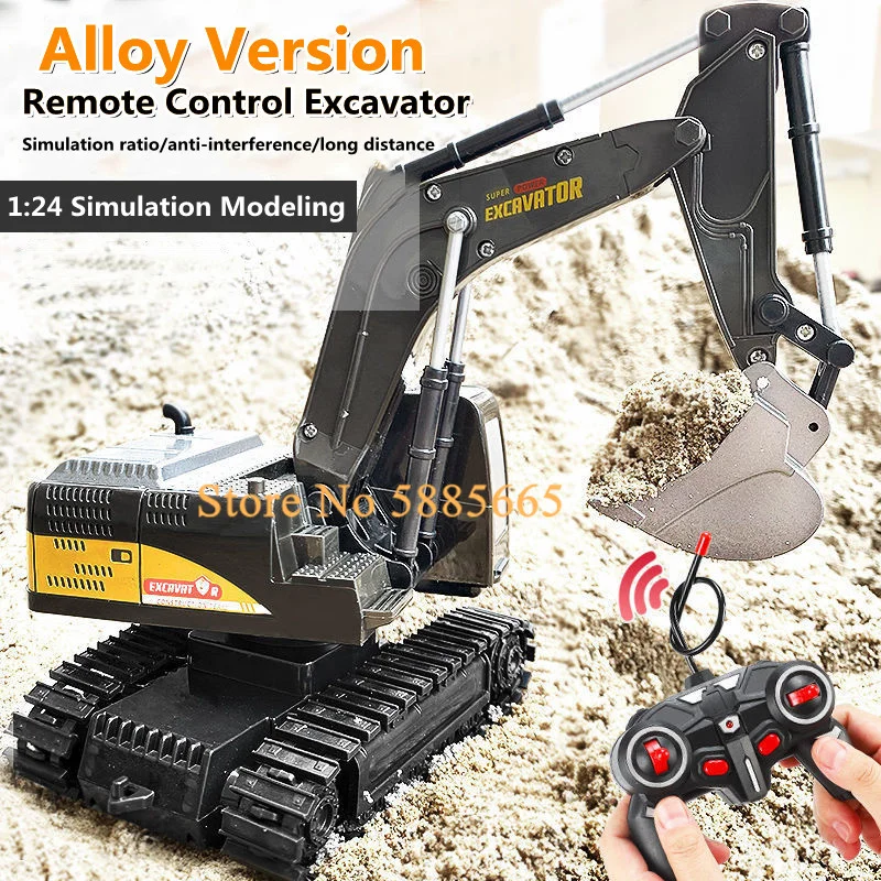 1:24 All-Terrain Driving Remote Control Excavator 680 Degree Work Rotating 30Min Bright LED Lights Simulation Sound RC Trck Toy 2