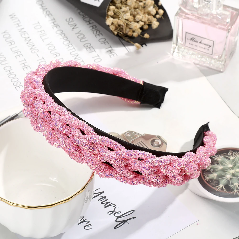 AWAYTR, модные стразы, повязки на голову с кристаллами, завязанные крестиком, блестящие повязки для волос, тесьма, широкая повязка на голову для женщин и девушек, аксессуары для волос - Цвет: G pink