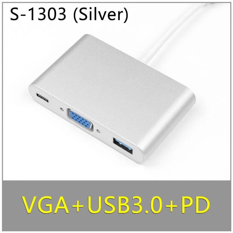 Type-C концентратор 3 USB 3,0 концентратор HDMI/VGA/RJ45 адаптер Thunderbolt 3 USB-C данных TF SD PD слот концентратор для Macbook Pro Air 13 15 16 - Цвет: TC-1303