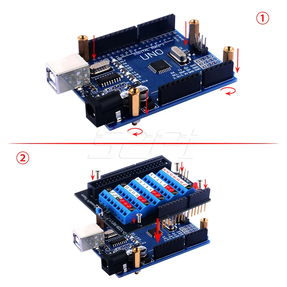 Parafuso Terminal Hat para Arduino Uno Development Board Copper Pillar Parafuso Porca Etiqueta Pré-soldada Icsp Pin Cabeçalho - Imagem 4