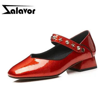 

ZALAVOR Plus Size 30-43 Real Leather Pumps Rivets Spring Fashion Shoes Woman Ladies Casual Party Hot Sale Pumps Footwear