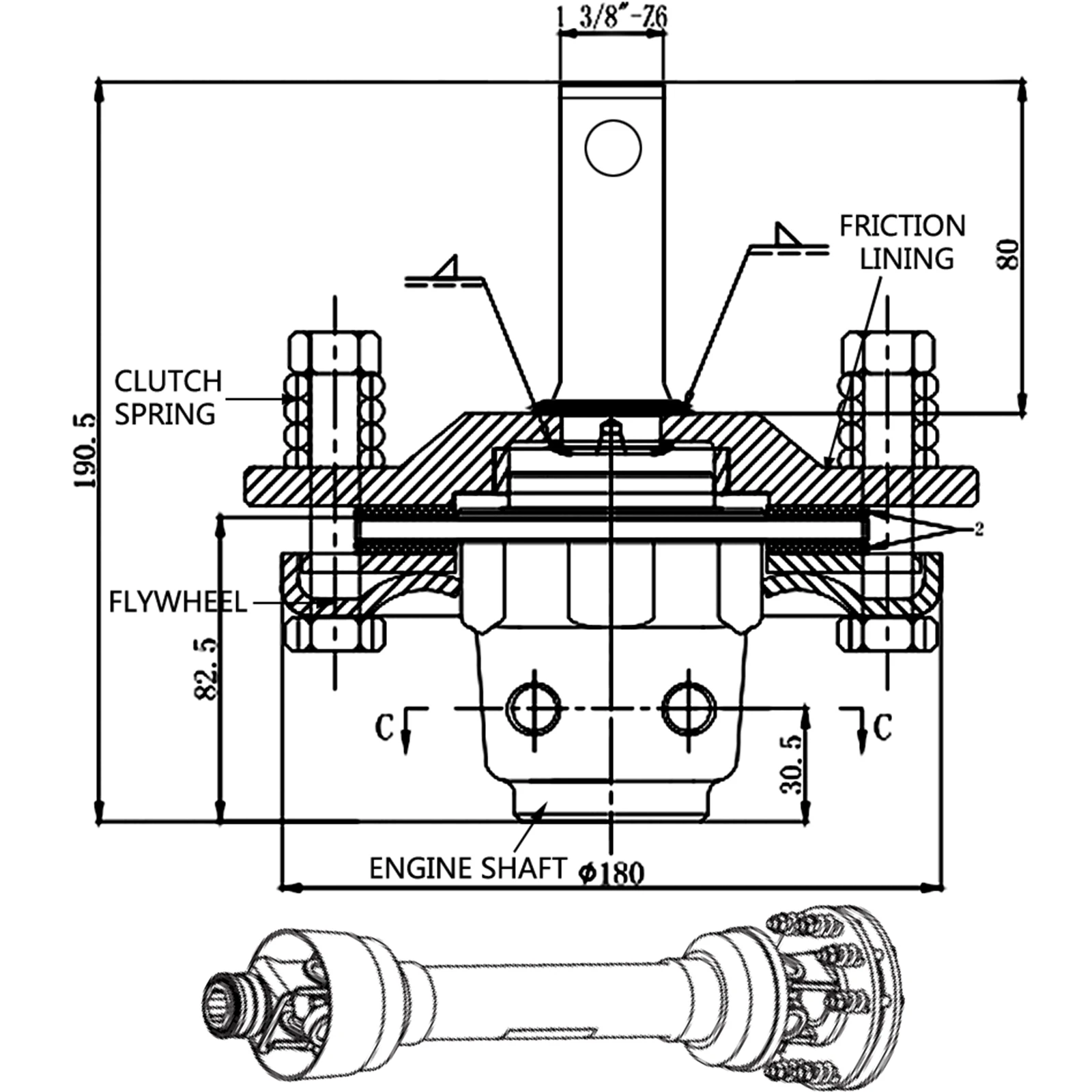 SucceBuy 1-3/8 In Round PTO Adjustable Slip Clutch Black Smooth Ends 900NM 20-55 Horse Power Used for Protection PTO Slip Shafts