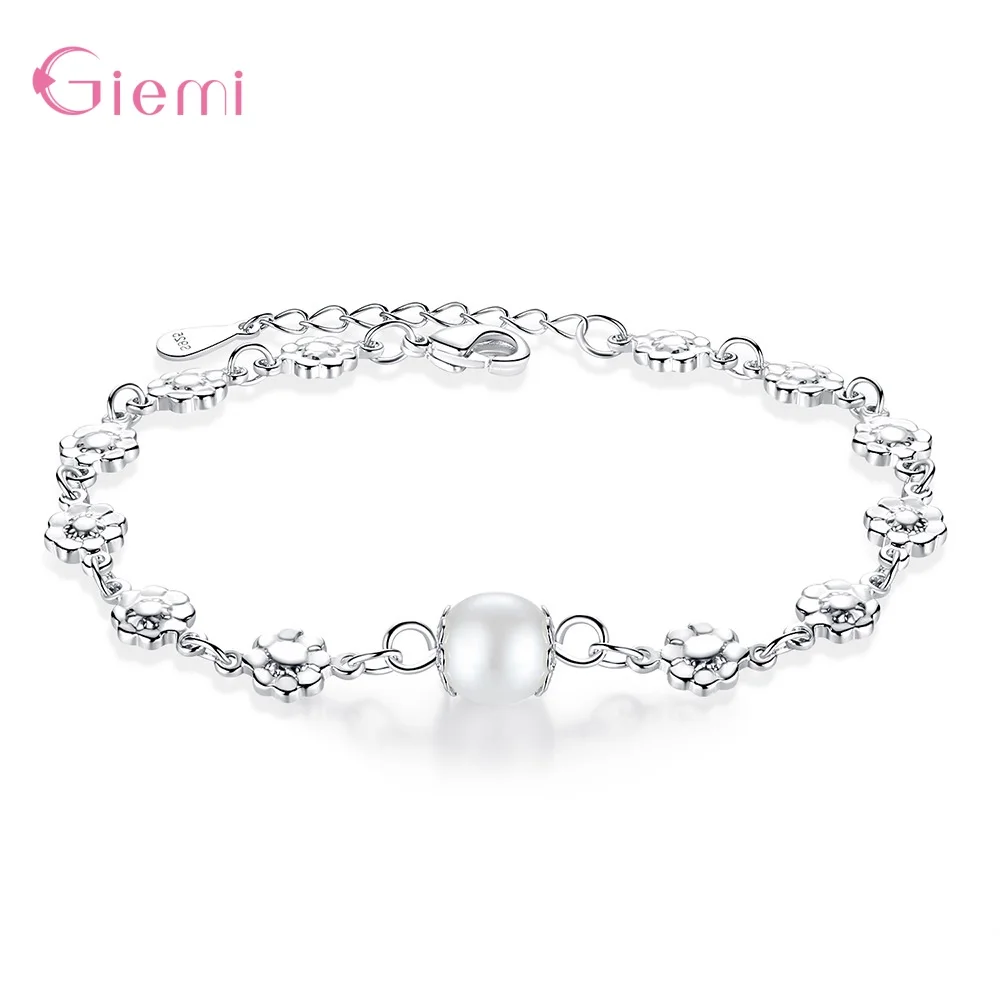 

Trendy Stylish 925 Silver Stackable Flowers Nice Fresh Water Pearls Adjustable Bracelets For Women Fancy Choker Jewelry