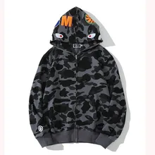 Outono novo melhor venda de alta qualidade zíper esportes harajuku bordado bape tubarão clássico camuflagem hoodie