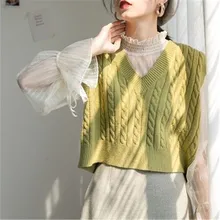 2020 Knitted Vests Women V-neck Short Style Solid Basic Outwear Casual Colorful Waistcoats Womens Sleeveless Wool All-match New