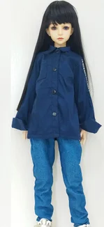 T02-X548-9 Blyth Кукла Одежда 1/3 1/4 bjd 1/6 куклы аксессуары хлопок Письмо Длинный Рукав Рубашка длинные джинсовые шорты - Цвет: blue long set