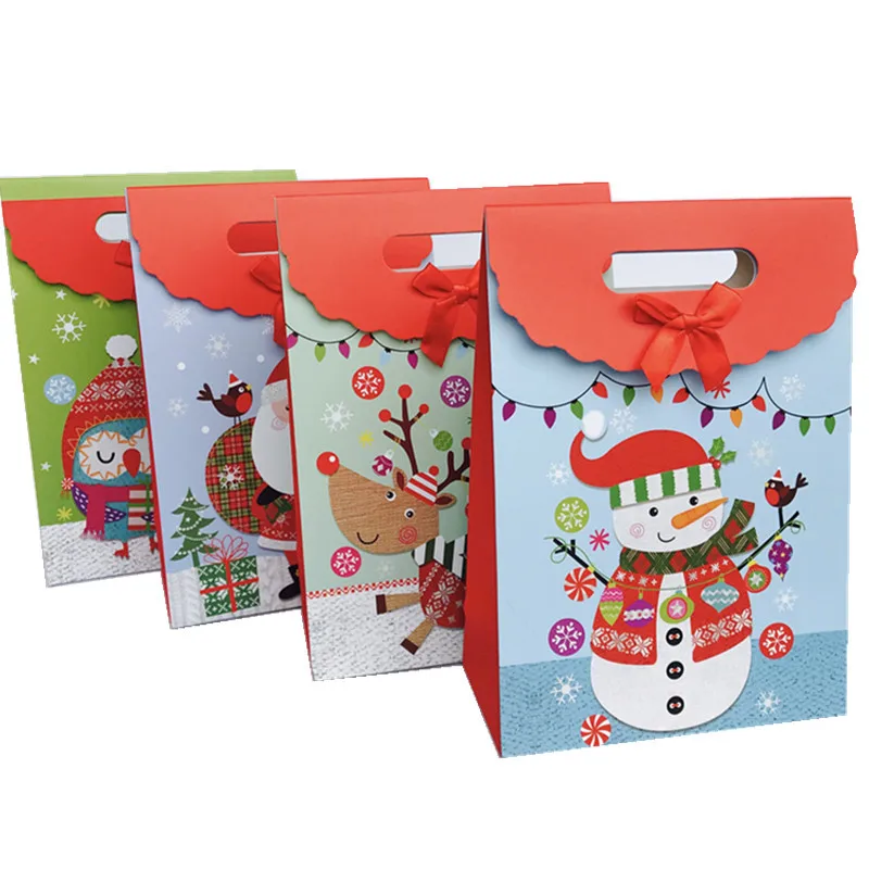 12 шт./компл. ярко-красного цвета с рисунком Санта Клауса, большие сумки, Reutilizables Веселый Рождественский подарок сумки Бумага рождественские конфеты сумка с ручками