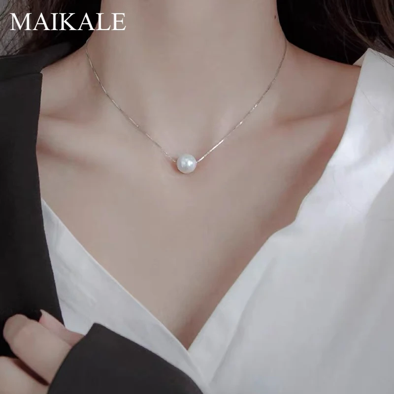 Женское ожерелье с подвеской MAIKALE жемчужное из серебра и 925 пробы 10 мм|Подвески| |