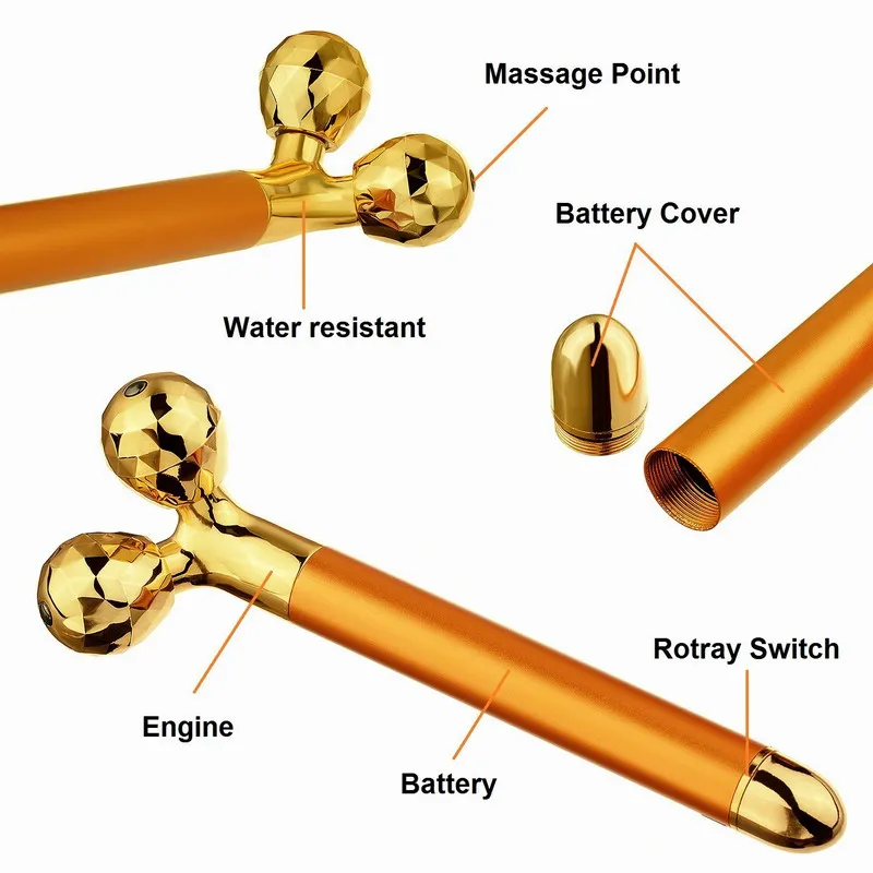 Для похудения роликовый массажер лица Y Форма роликовый массажер с покрытыем цвета чистого 24 каратного средство для массажа лица Красота бар лифтинг лица средство для борьбы с морщинами