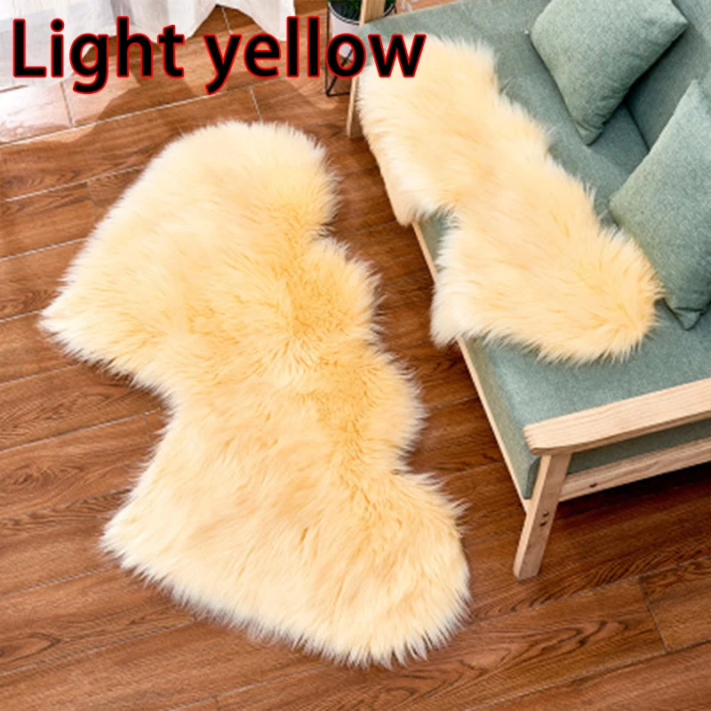 Light yellow Роскошный двойной ковер с сердечками из искусственного пушистого меха мягкая подушка зимние лохматые теплые коврики для плохой/гостиной Декор М/Л сплошной цвет - Цвет: Light yellow