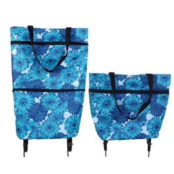 

Ladies Mom Foldable Trolley Bag With Wheels Reusable Groceries Foldable Shopping Bag Family Food Purchase Eco-Friendly Bag