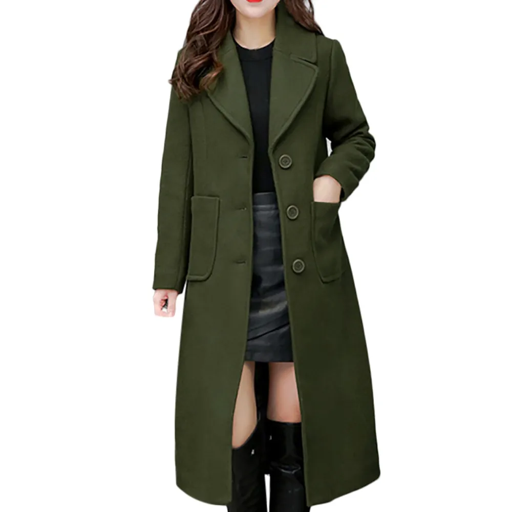Jaycosin Winter Trend Women Warm Warm Lapel Slim Parka Wool Button Coat Long Fashion Comfortable Female Jacket Overcoat 118#5