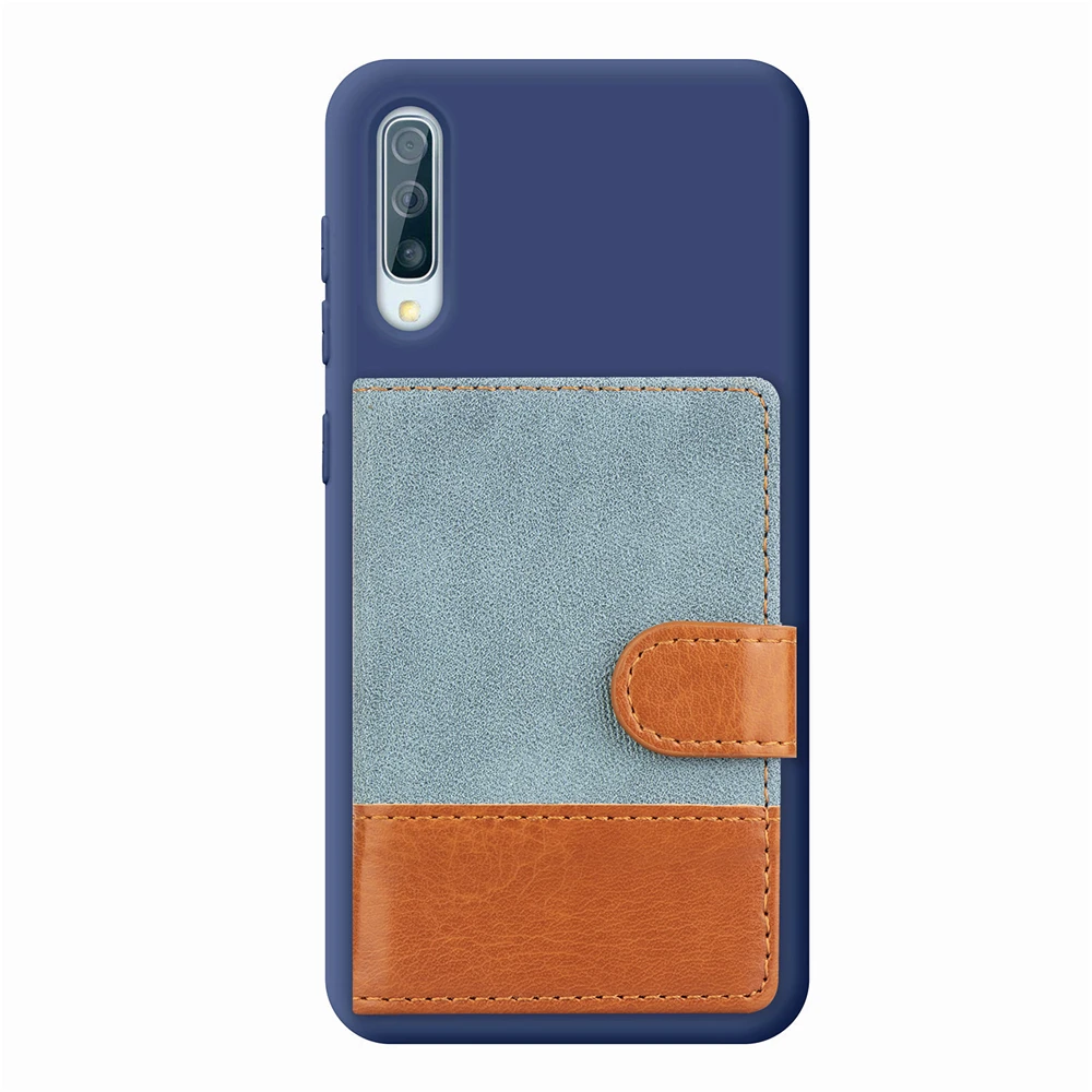 Denim Card Back Sticker Cover For Samsung Galaxy S10 S10E A70 A70S M20 Credit Slot Wallet Phone Case | Мобильные телефоны и