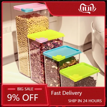 

Plastic Sealed Cans Kitchen Half Flip Cover Food Storage Box Canister Keep Fresh Jar Bins Fridge Storage Box for Cereals Grains