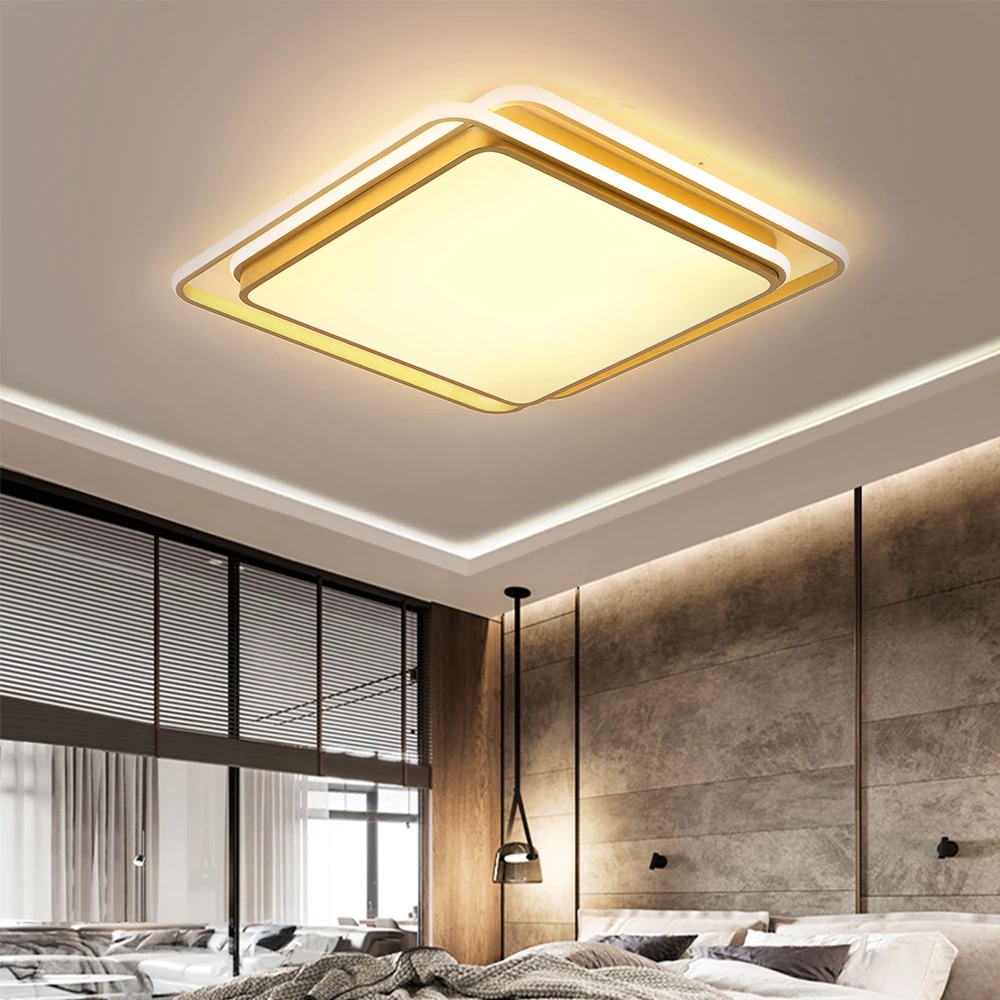 Modern Led Square Ceiling Light Gold Panels Ceiling Lamp With Remote  Dimmable Lighting For Living Room Bedroom Kitchen Bathroom - Ceiling Lights  - AliExpress