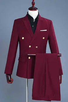 

2 Pcs Deluxe Suit Medieval Vintage Claret Suit Set Male Carnival Halloween Captain Cosplay Costume Outfit For Men Plus Size 2XL