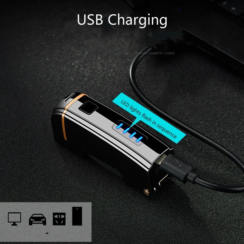

Outdoor 4 in 1 Touch Sensing Lighter USB Metal Rechargeable Windproof Flameless Electric Lighters Dual Arc Electronic Cigar