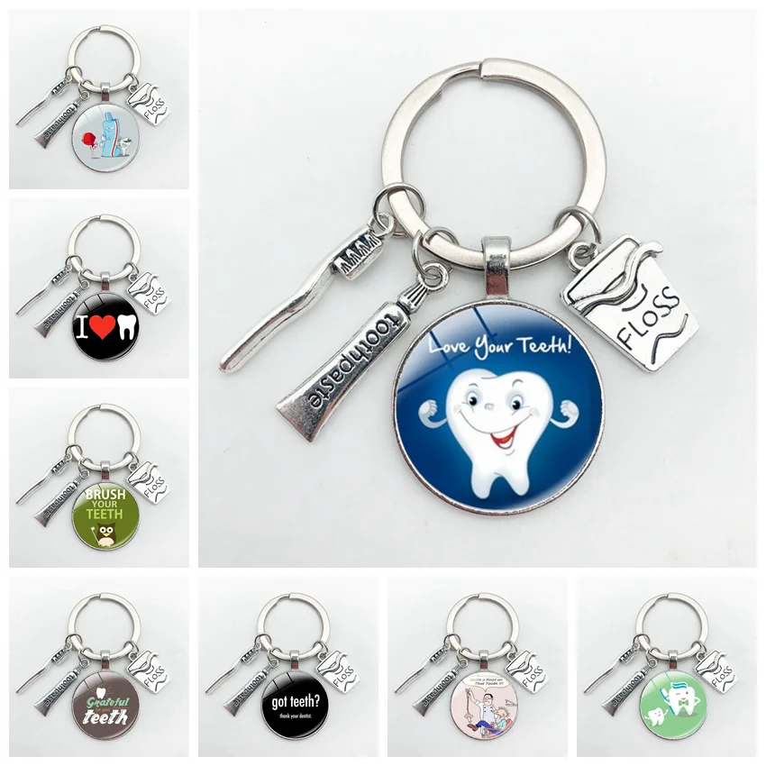 New Creative Cute Cartoon Teeth Pattern Dentist Medal Keychain Children