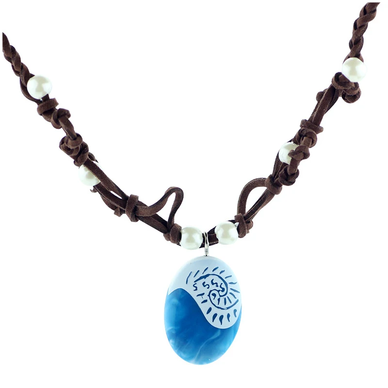 Moana-Cadena de cuerda de ante para mujer y niña, collares y colgantes de piedra azul, Gargantilla de cuero, regalos de joyería
