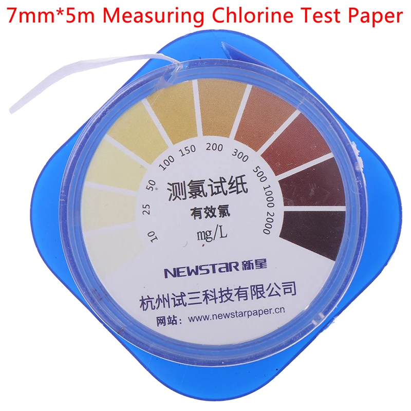 Chlorine Test Paper Strips Cleaning Water Testing Measuring Range 10-2000mg/lppm Color Chart 5M/Roll water quality tester