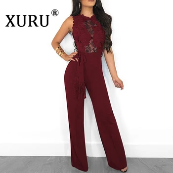 

Sexy Lace Jumpsuit 2020 Summer Women's Jumpsuit Black Jumpsuit with Belt