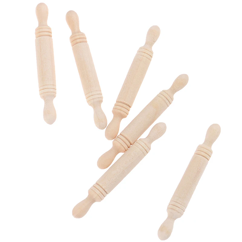 6Pcs/set 1:12 Dollhouse Miniatures Wooden Rolling Pin Model Set 5cm Kitchen Scene Doll House Toys Accessories