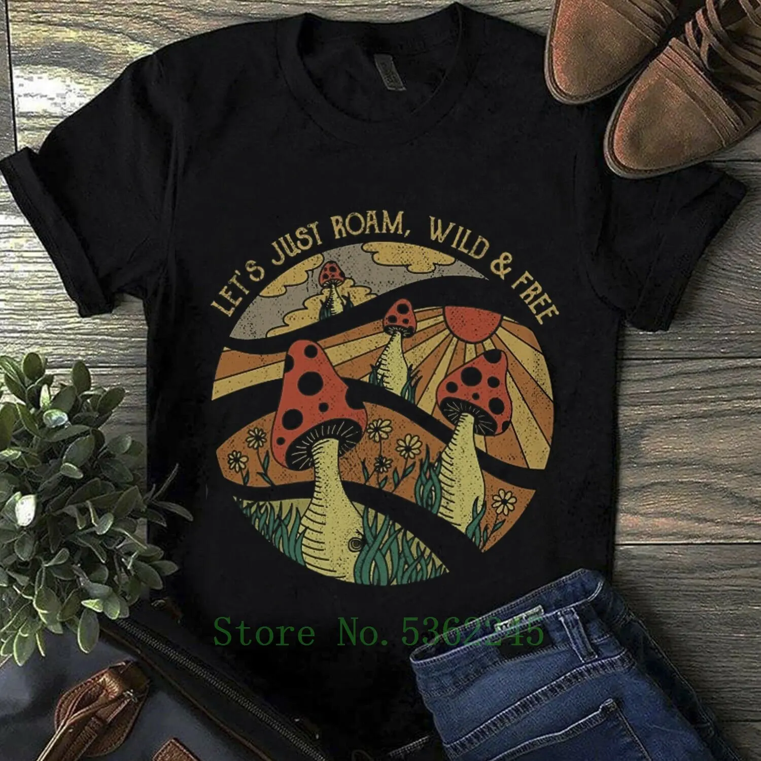 Хиппи гриб Let's Just Roan Wild &amp Amp Free футболка Черная Хлопковая мужская S-6xl унисекс