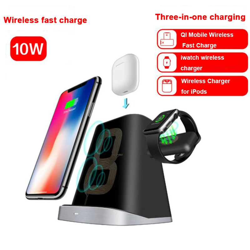 

BuzzLee 3 in 1 10W Fast Wireless Charger Holder Fast Charging for iPhone XR XS Max 8 for Apple Watch 2 3 4 for Samsung S20 Ultra
