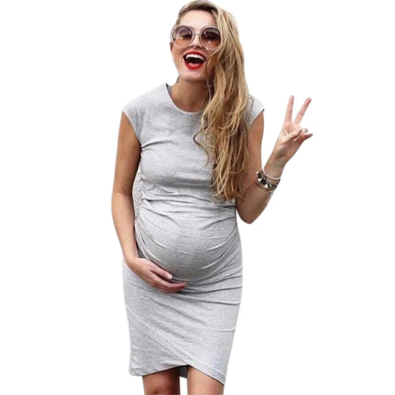 Loozykit/Хлопковые Платья для беременных женщин; повседневная одежда для беременных; Осенняя домашняя одежда для мам; платье для беременных - Цвет: Gray