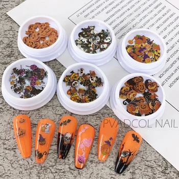 

4 Boxes/Set Halloween Nail Stickers Skull Pumpkin Ghost Bat Slices Nails Art Decals Decoration Tips Manicure Sequin