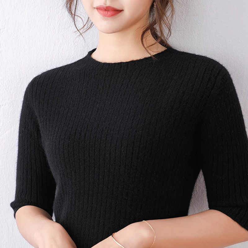wool t-shirt women black knitted pullover hollow female T-shirt half sleeves spring fashion tops round neck short slim sweater wool t-shirt women black knitted pullover hollow female T-shirt half sleeves spring fashion tops round neck short slim sweater