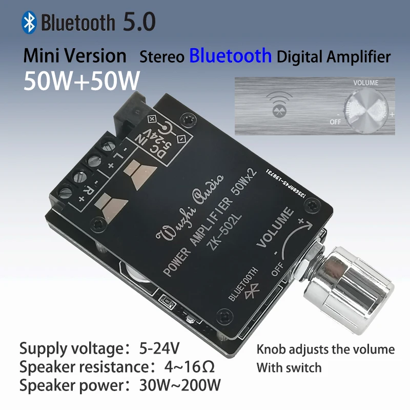 Мини версия 20 Вт 30 Вт 40 Вт 50WX2 Bluetooth 5,0 цифровой усилитель мощности с переключателем и регулируемым объемом