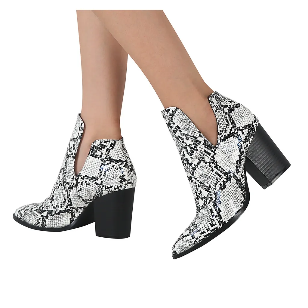 

2019 JAYCOSIN Western Cowboy Boots Women Animal Snake pattern PU Leather High Heels slip on Cowgirl Booties Ankle botas Shoes 9#