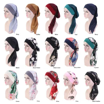 

Women Hair Styling Cap Chemo Flower Print Hat Muslim Hijab Turban Cap Cover Head Scarf Wrap Pre-Tied Headwear Hair Styling Tool