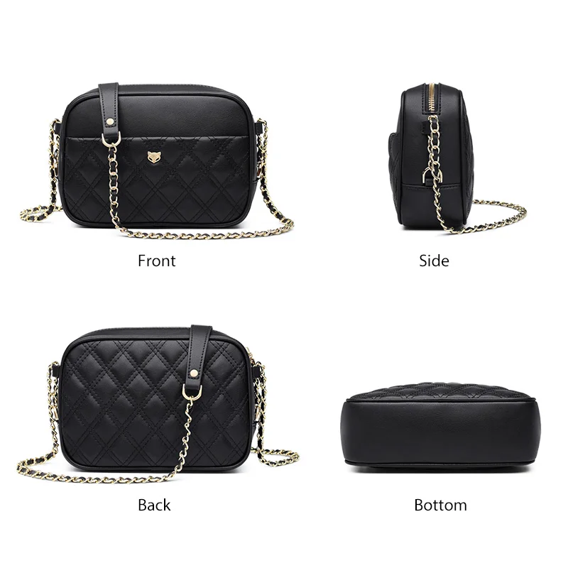 Cena FOXER urząd Lady torba na ramię ze skóry wołowej kobiety moda diament torba Crossbody miękka czarny łańcuch pasek na ramię Messenger torba na dziewczynę