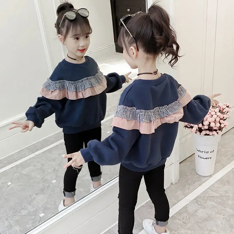 Детские толстовки с капюшоном для девочек детская осенне-зимняя одежда топы, детские толстовки для девочек, свитер футболка с длинными рукавами 110~ 160