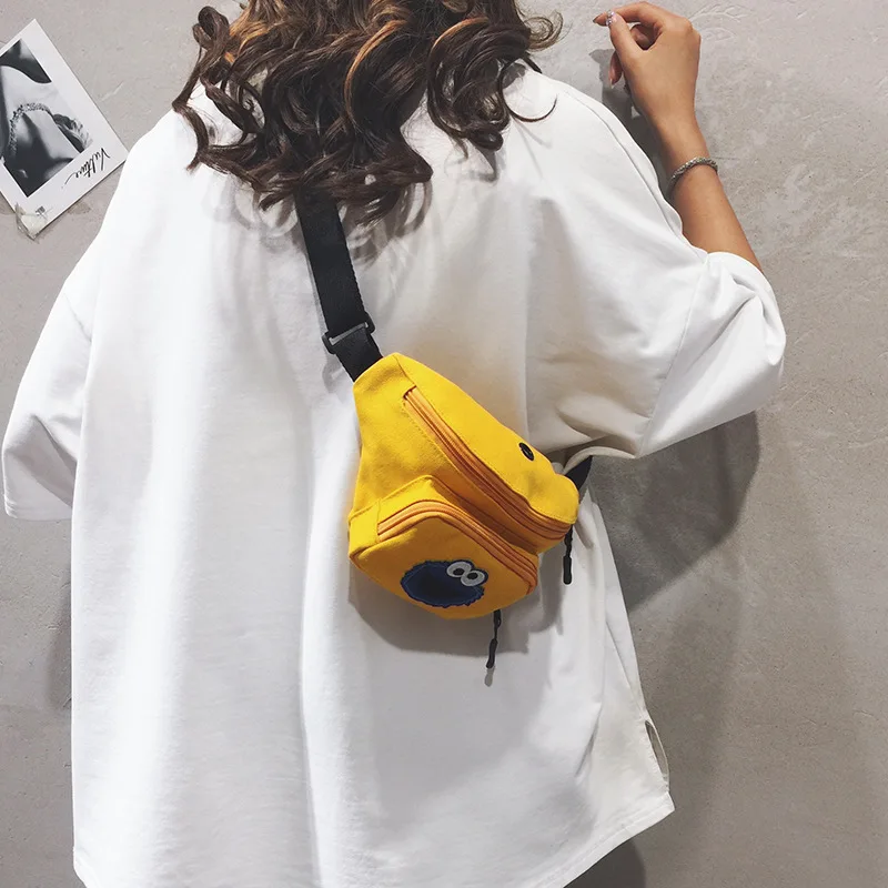 

INS Chest Bag Women's 2019 New Style Cartoon Sesame Street Shoulder Bag Versatile Sports Waist Pack Harajuku Canvas Bag