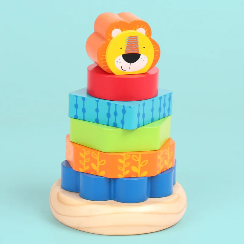 

Infants Children Lion Rainbow Tower of Hanoi Early Education Case Circle Tumbler Toy Jenga Building Blocks Toy