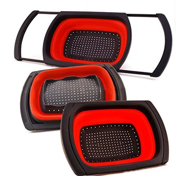 

3.8L Practical Kitchen Candy Collapsible Over the Sink Silicone Colander / Strainer 2 colors