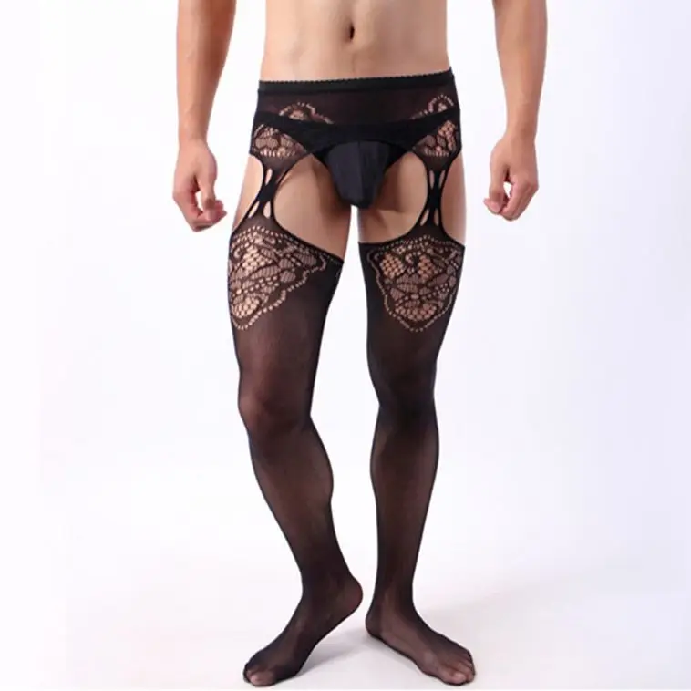 Sexy lingerie hot men stockings black mesh net sex underwear pantyhose intimates elastic costumes teddy