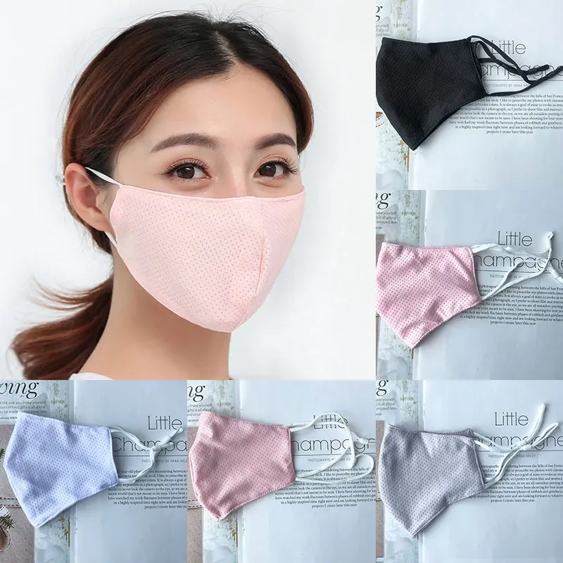 Dot Breathable Mouth Masks Summer Sun Protection Hanging Ears Masks Adjustable Summer Riding Face Mask Cotton Solid Color Masks