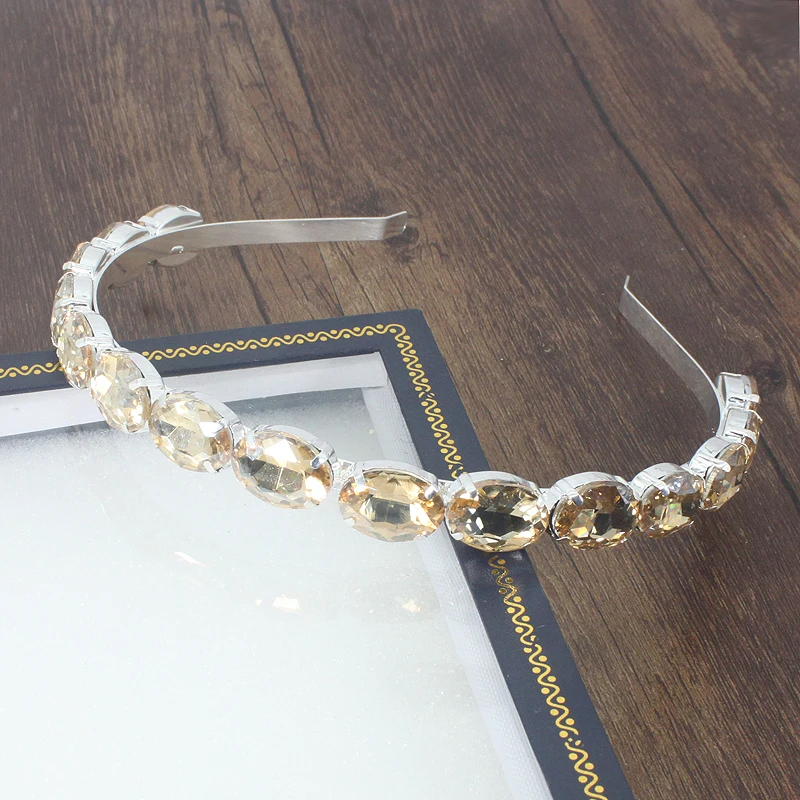 Baroque Fashion Handmade Personality Pink Transparent Crystal Flower Wild Geometric Headband Small Particles Luxury Headband - Окраска металла: oval champagne