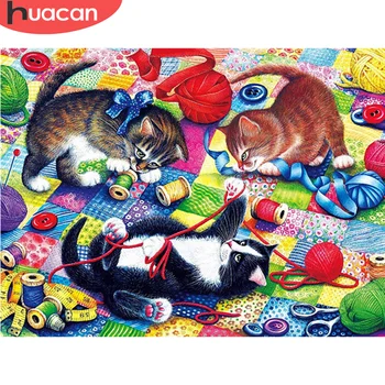 

HUACAN Diamond Painting Cat Full Square Kits For Cross Stitch Diamond Embroidery Animal Mosaic Rhinestone Art Christmas Gift
