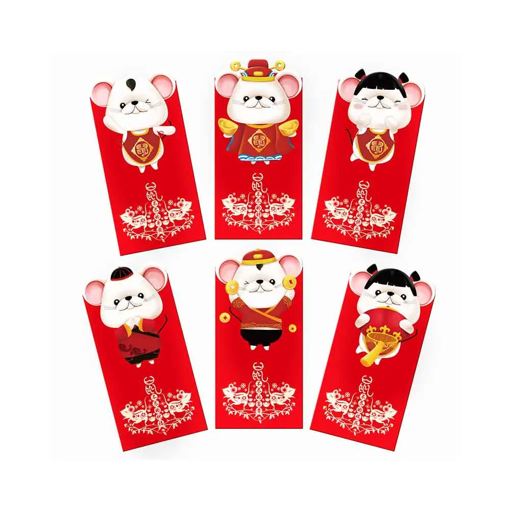 3 6 шт./компл. милые китайский год Свадебные Hong Bao крыса пакет красный конверт подарок традиционная отделение для монет мультфильм Lucky Бумага - Цвет: 3
