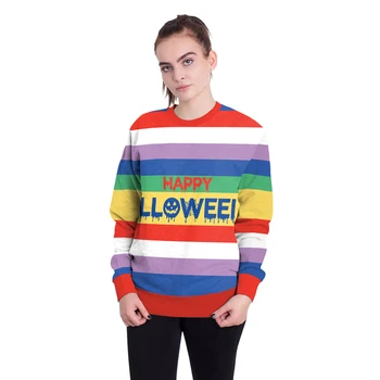 

Cute Digital Print Striped Pumpkin Halloween Sweatshirt for Women Kawaii Girls Halloween Party Pullover Crewneck Sweatshirts