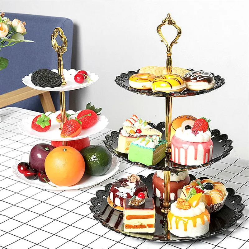 3 яруса пластиковый торт стенд послеобеденный чай свадебные тарелки столовая посуда торт магазин десерт стойка для тарелок фруктовый лоток
