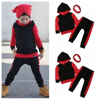 

2019 new 2 sets children's clothing baby boy hoodie solid color soft children's clothing set baby suit autumn winter